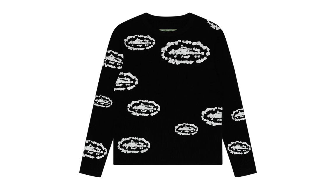 Corteiz x Denim Tears Island Crewneck Wreath Waffle Thermal Black