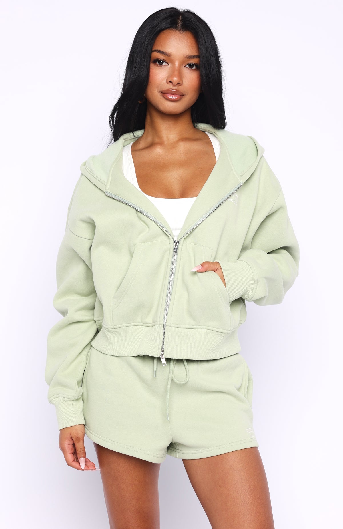 Can't Miss It Boxy Zip Front Hoodie Sage
