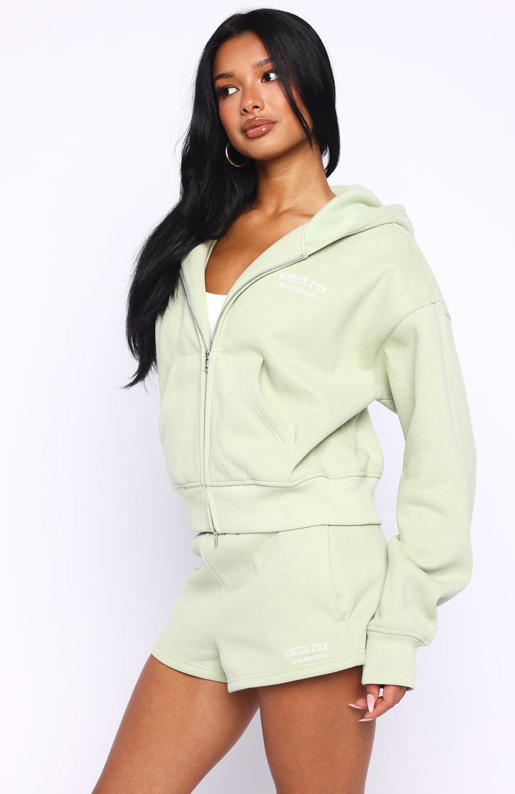 Can't Miss It Boxy Zip Front Hoodie Sage