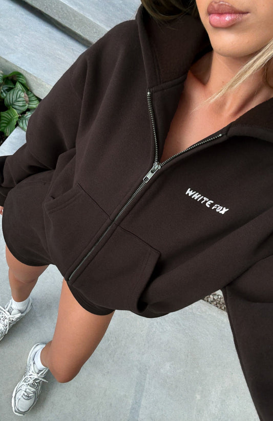 Test Drive Boxy Zip Front Hoodie Chocolate