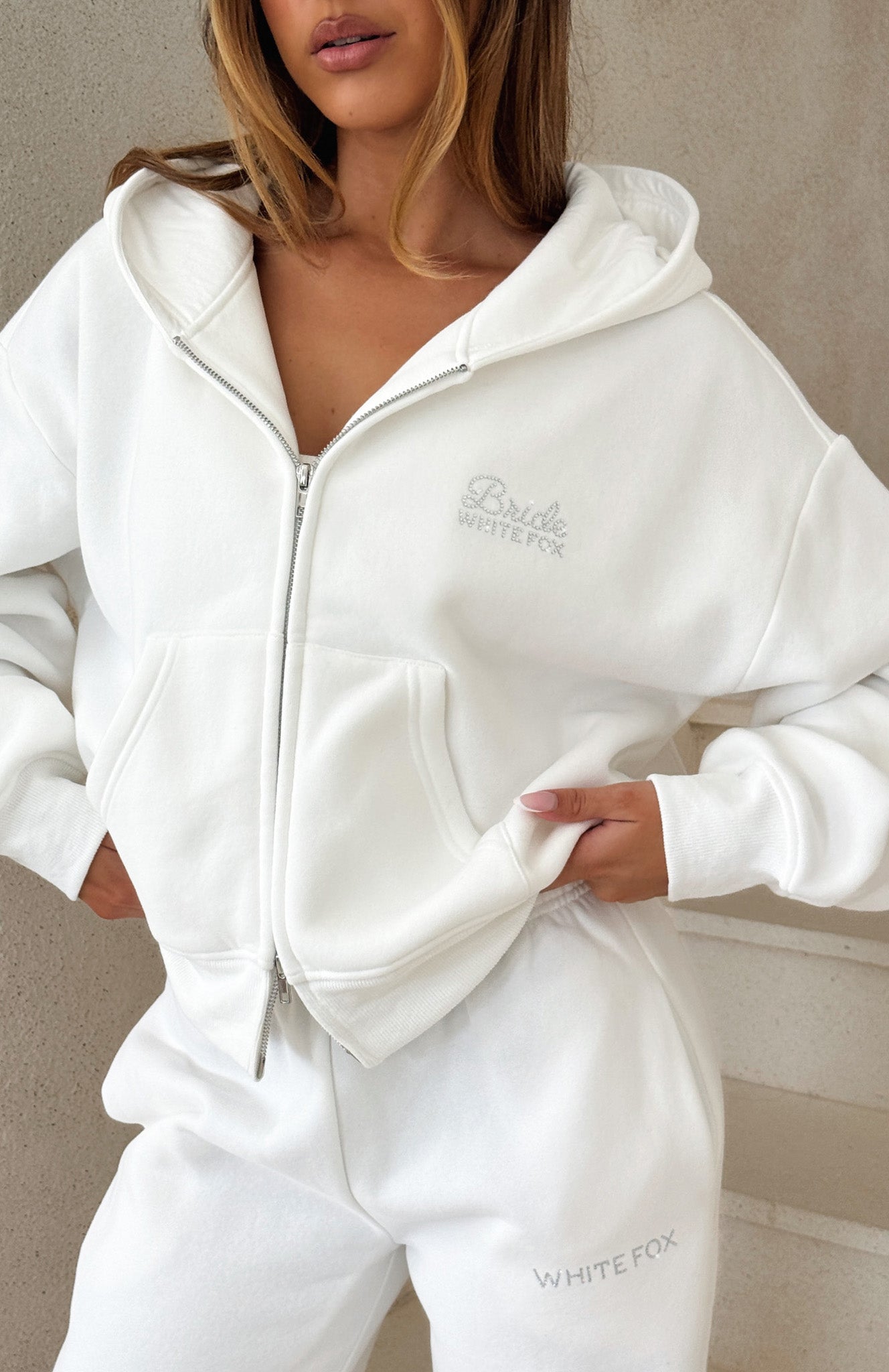 The Bride Boxy Zip Front Hoodie White