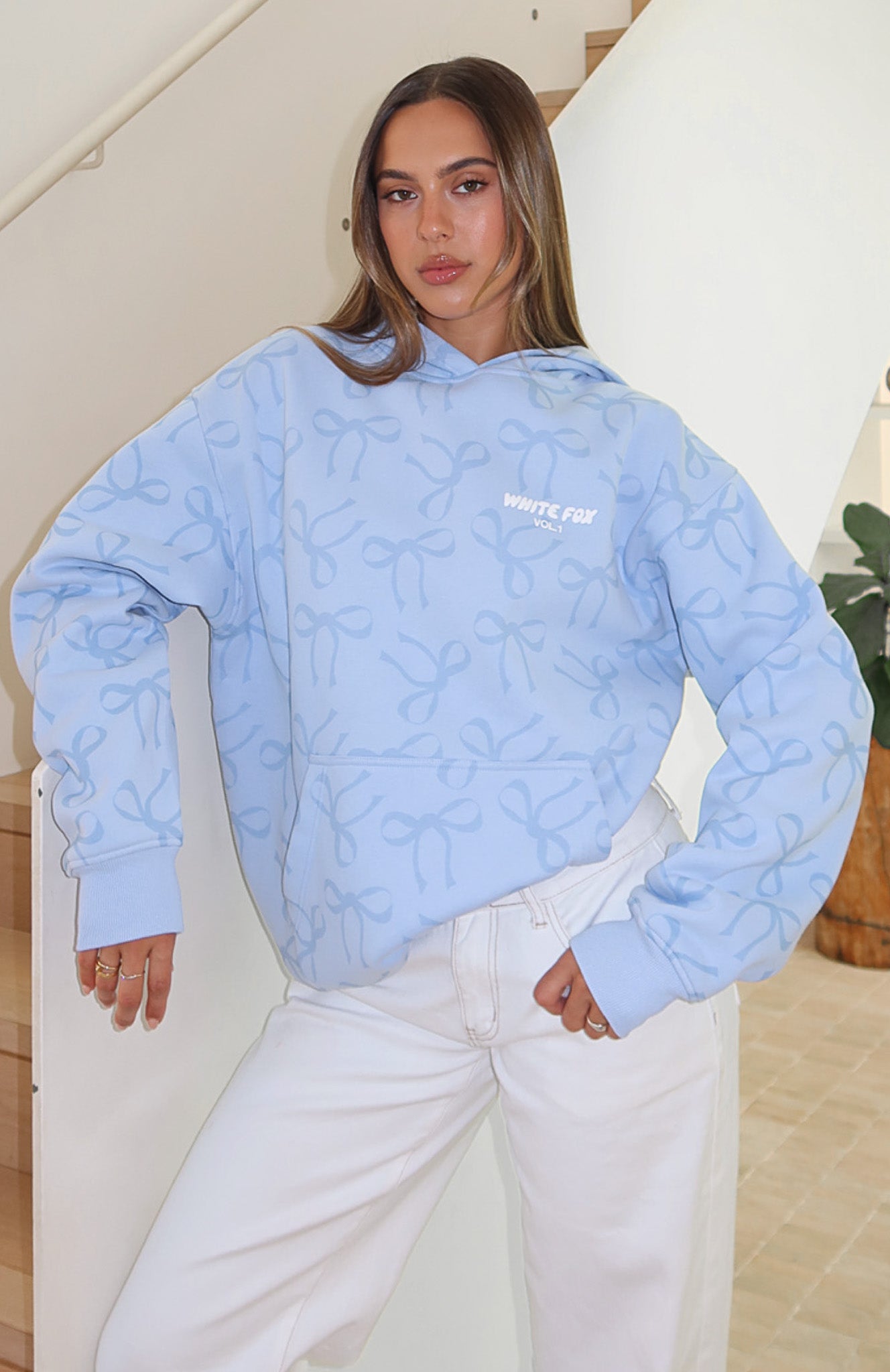 Vol. 1 Oversized Printed Hoodie Blue Bow